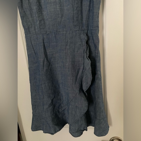 J. Crew Blue Buttoned A-Line Chambray Faux-Wrap Mini Dress Size 2 - Picture 5 of 6
